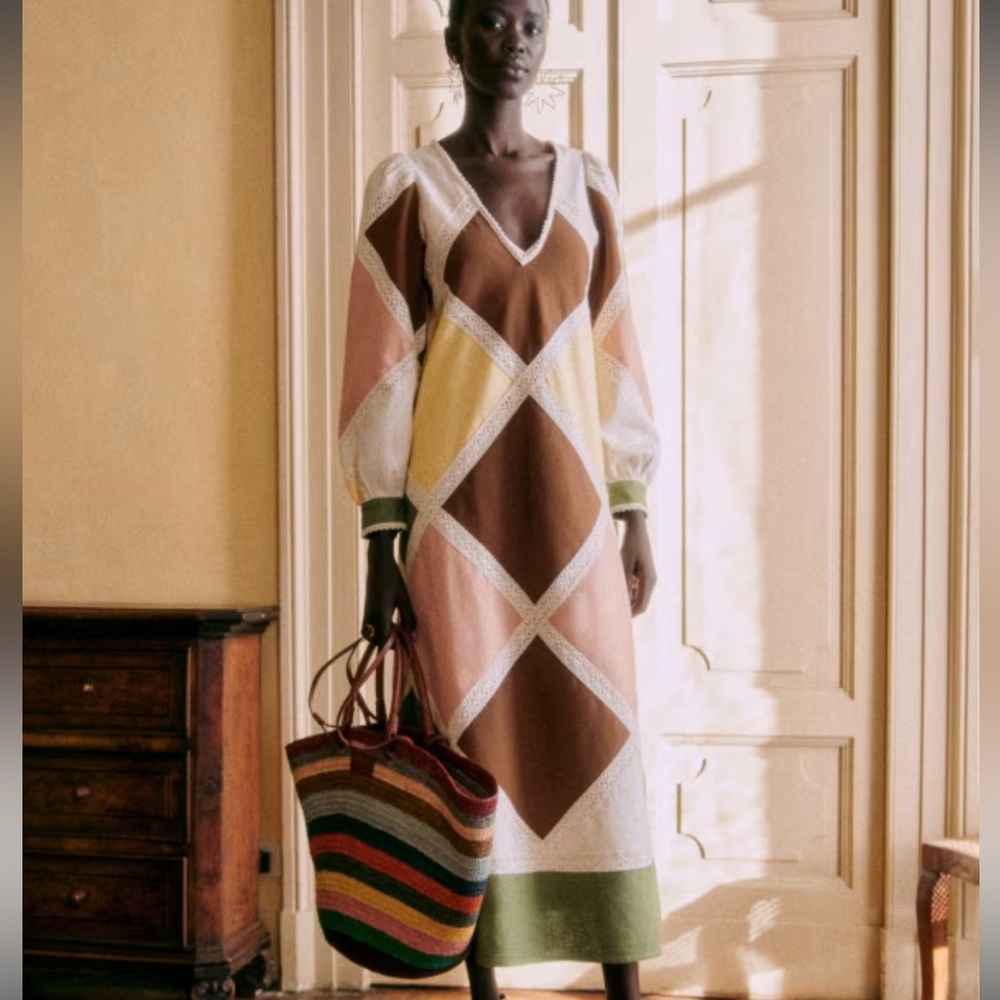 Sezane Edwina Multicolor Patchwork Maxi Dress NWT